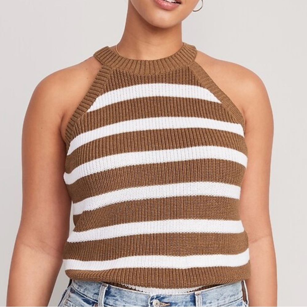 Old Navy Brown and White Striped Halter Knit Sweater Tank